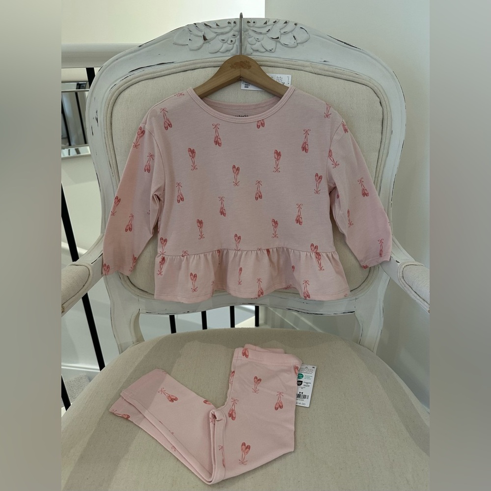 🩰 2T Pink Baby Toddler Ballet Print Cotton Girls Pajamas Set NWT